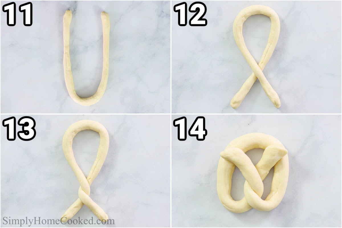Steps to make Soft Pretzel recipe: forming the pretzels from the dough.
