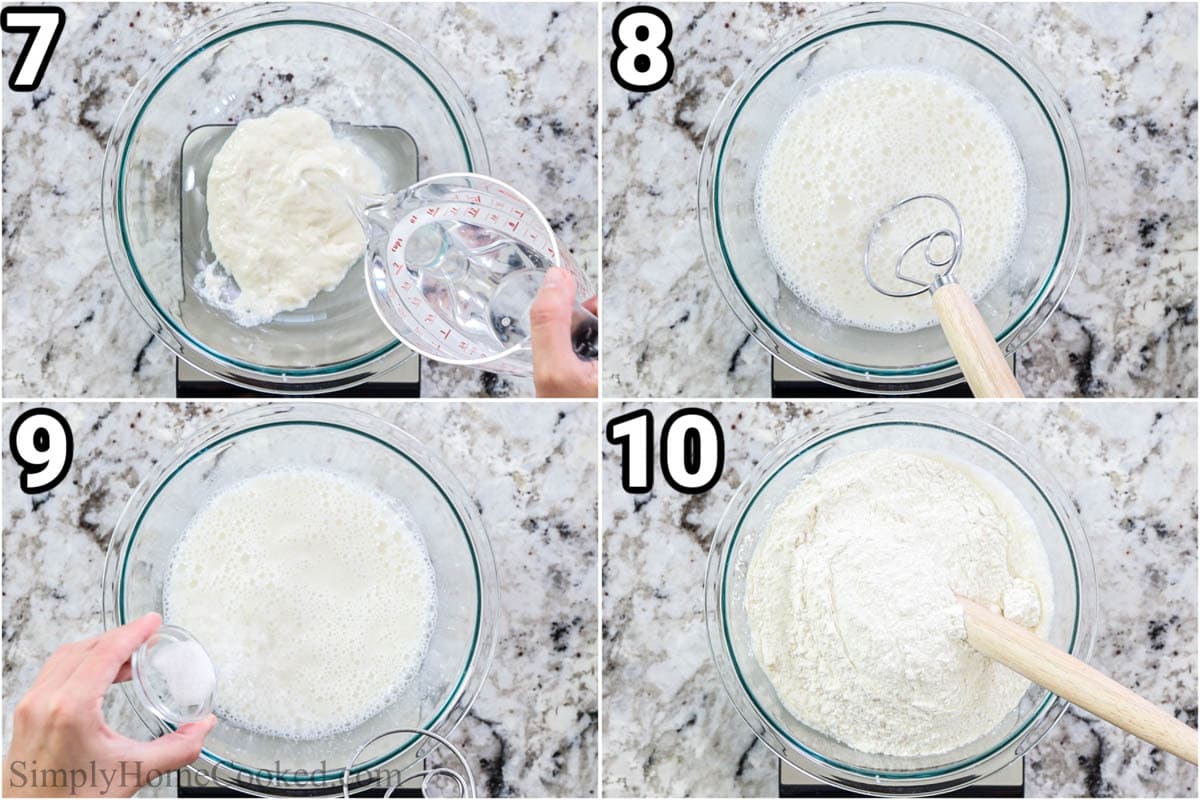Steps to make Sourdough Bread: mix the sourdough bread ingredients together.