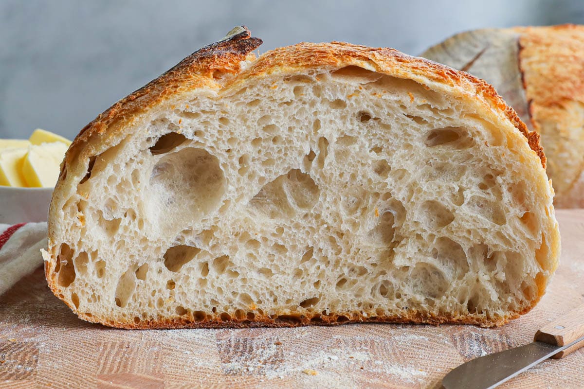 Sourdough Bread loaf cut in half