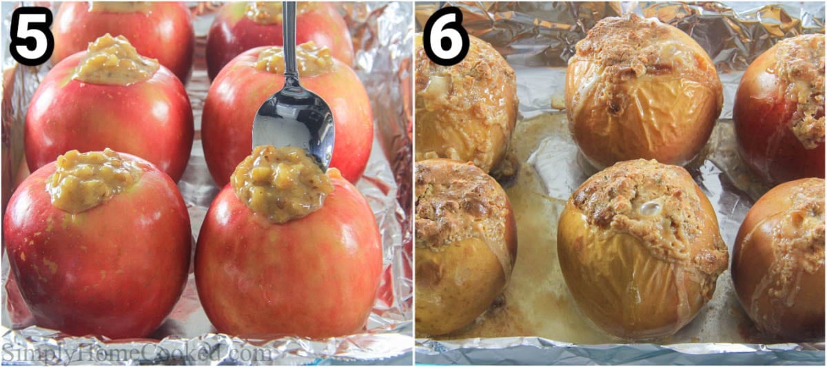 Steps to make Baked Apples: add the filling and bake.