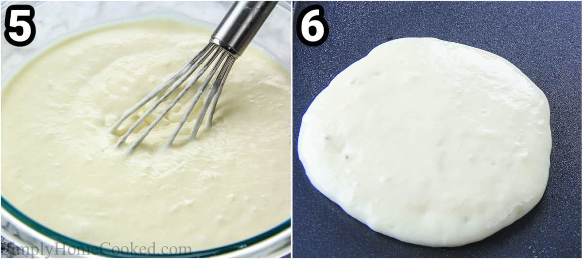 Steps to make Buttermilk Pancakes: combine the ingredients and then cook the batter on a griddle.