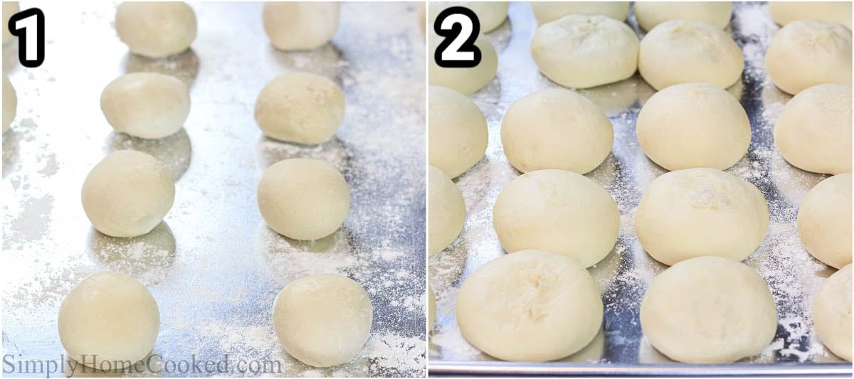 Steps to make Piroshki: line up dough and let it proof.