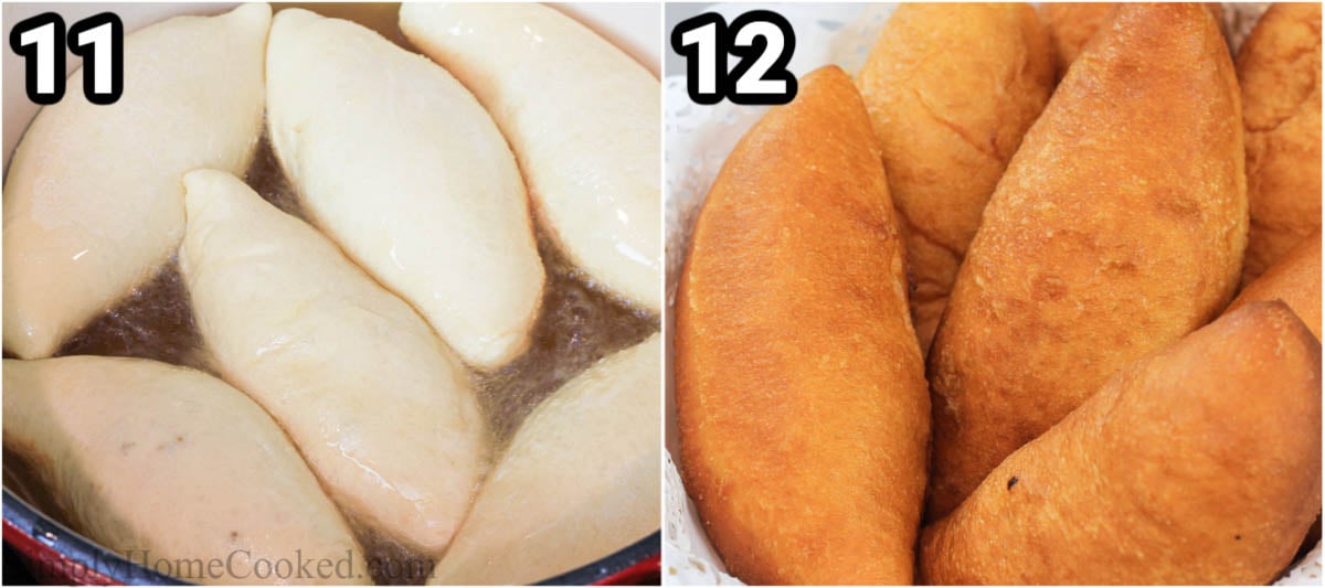 Steps to make Piroshki: fry the piroshki until golden brown.