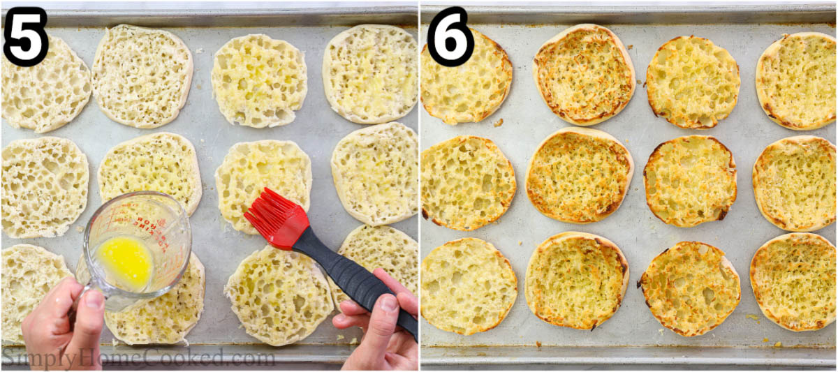 Steps to Make a Breakfast Sandwich (3 Ways): Butter and bake the English muffin halves.