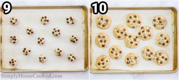 Steps to make Almond Flour Chocolate Chip Cookies: scoop out the cookie dough and bake.