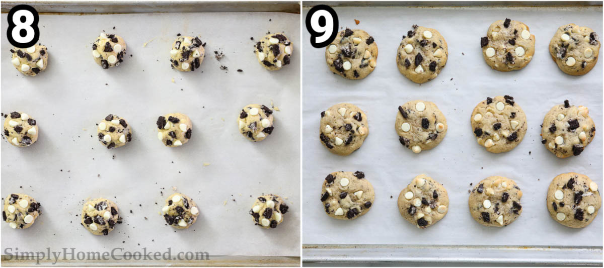 Passos para fazer Cookies e Cream Cookies: abra e enrole a massa em bolas e leve ao forno.
