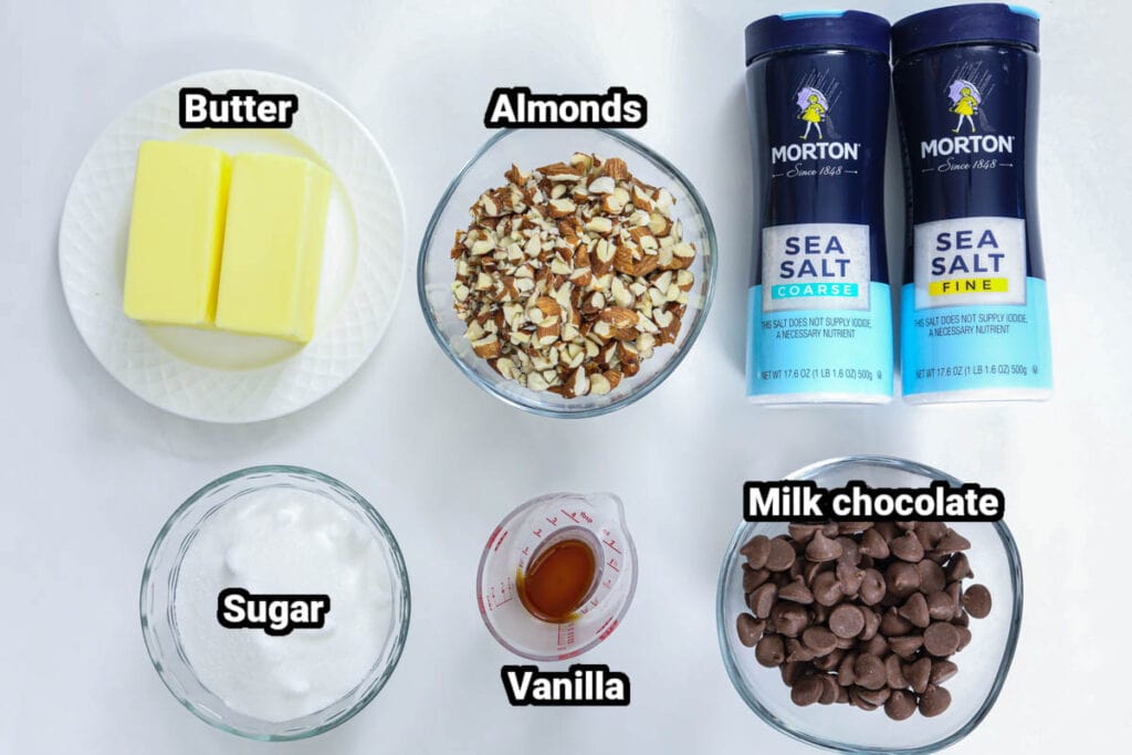 ingredients for easy toffee on a white background