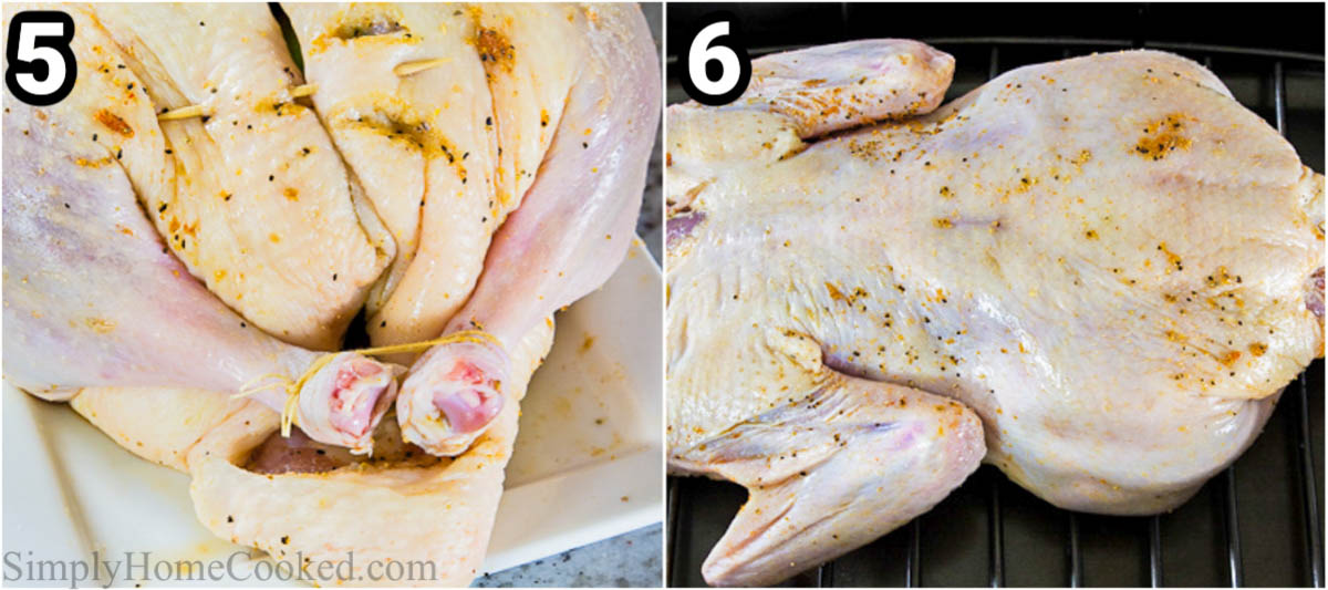 Steps to make Roast Duck recipe: tie the legs together with twine and then roast it, breast side down.