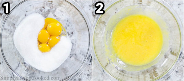 Steps to make Creme Brulee: combine the egg yolks and sugar in a bowl.