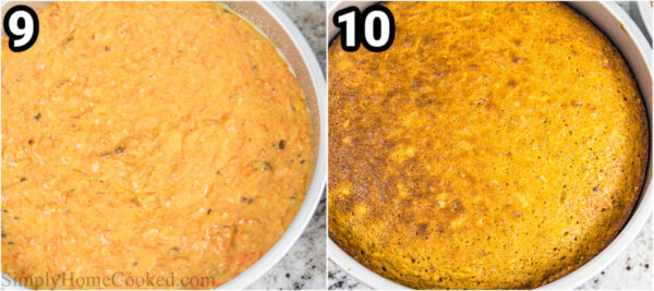 Steps to make Easy Carrot Cake: pour the batter into a cake pan and bake.