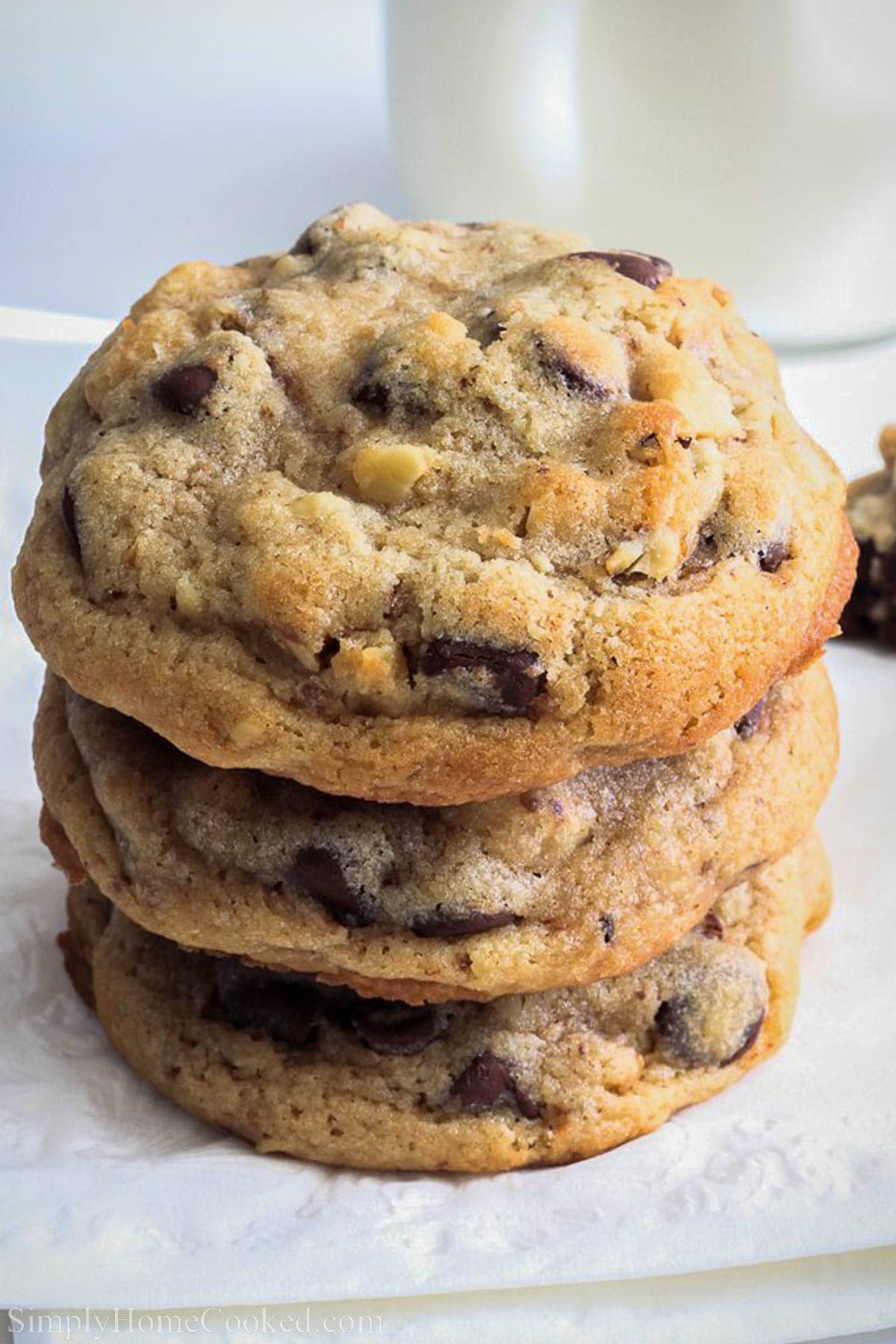 A stack of Chocolate Chip Walnut Cookies.