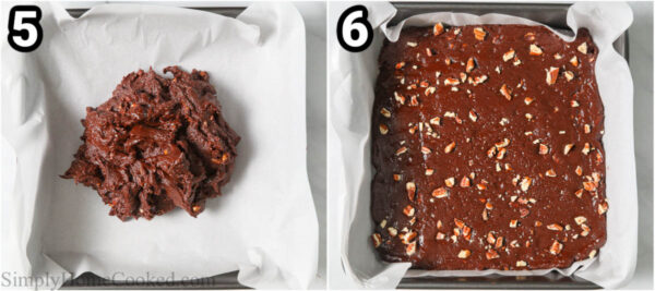 Steps to make Paleo Chocolate Fudge: smooth the fudge into a parchment paper lined baking pan and let cool.
