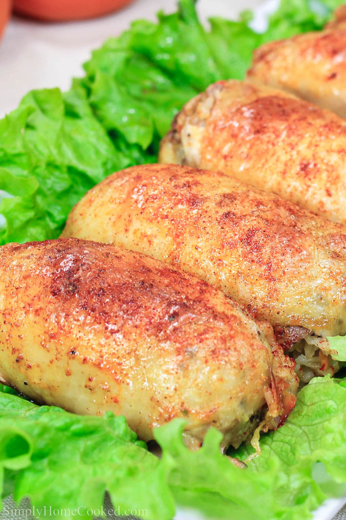 Close up of Rice Stuffed Chicken Thighs.