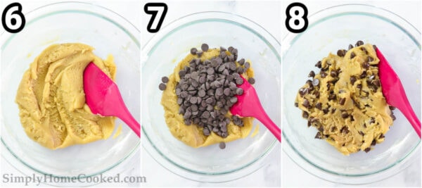 Steps to make Edible Cookie Dough: fold in the chocolate chips with a spatula.