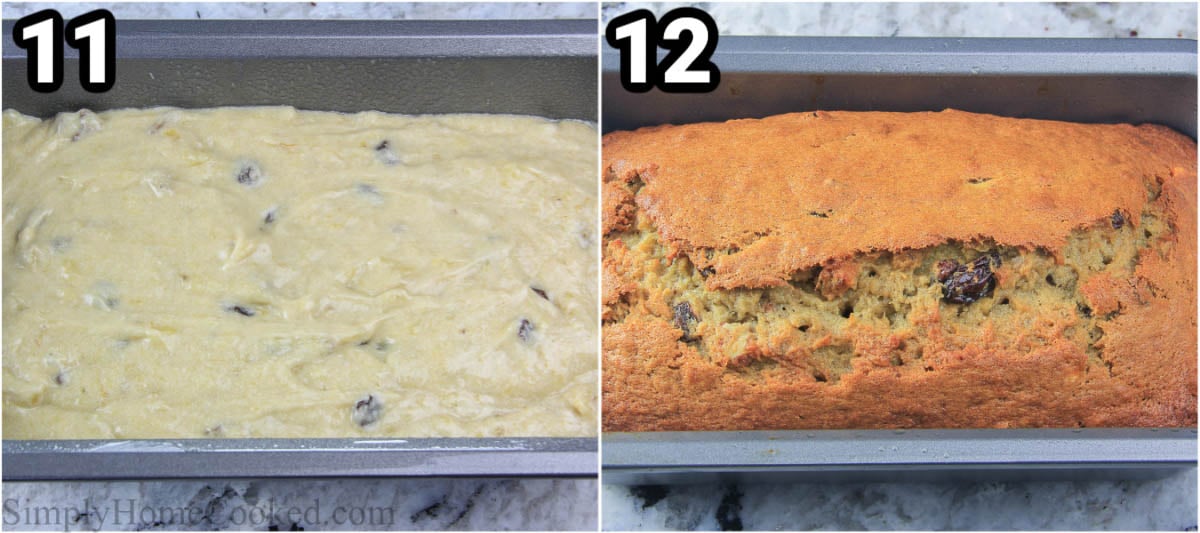 Steps to make Banana Walnut Bread: bake the batter to a golden brown loaf.