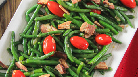 green bean salad with bacon dressing light purple
