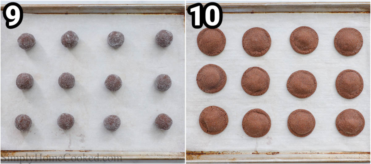 Steps to make Rolo Cookies:  lay the cookie dough balls on a parchment paper lined cookie sheet and bake. 