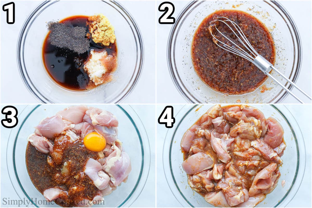 Steps to prepare Poultry Kaarage: combine grated ginger, garlic, soy sauce, mirin, sake, sesame oil, salt, and pepper. Mix with poultry and egg.