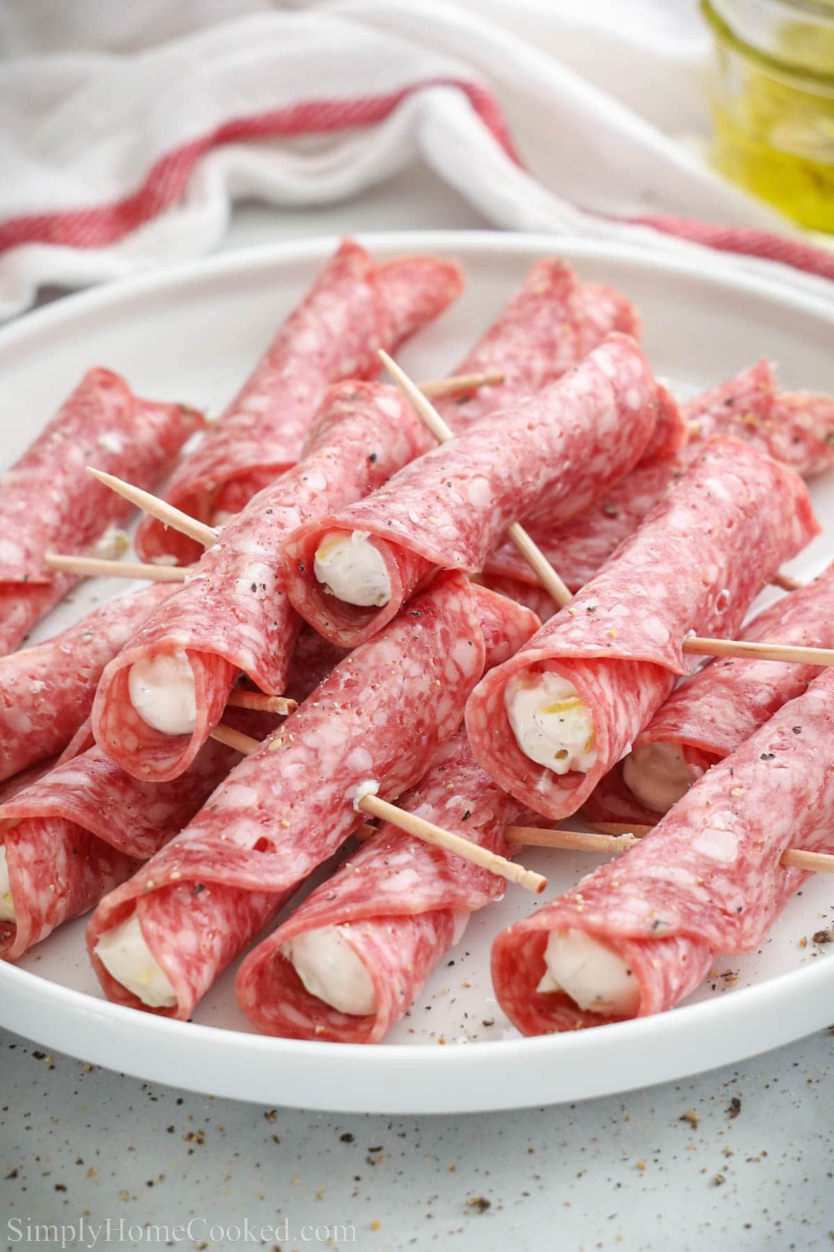 Plate of Salami Roll-Ups.