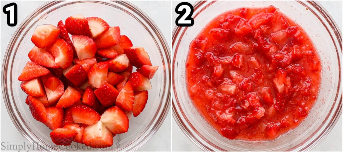Steps to make Strawberry Butter: mash the strawberries.