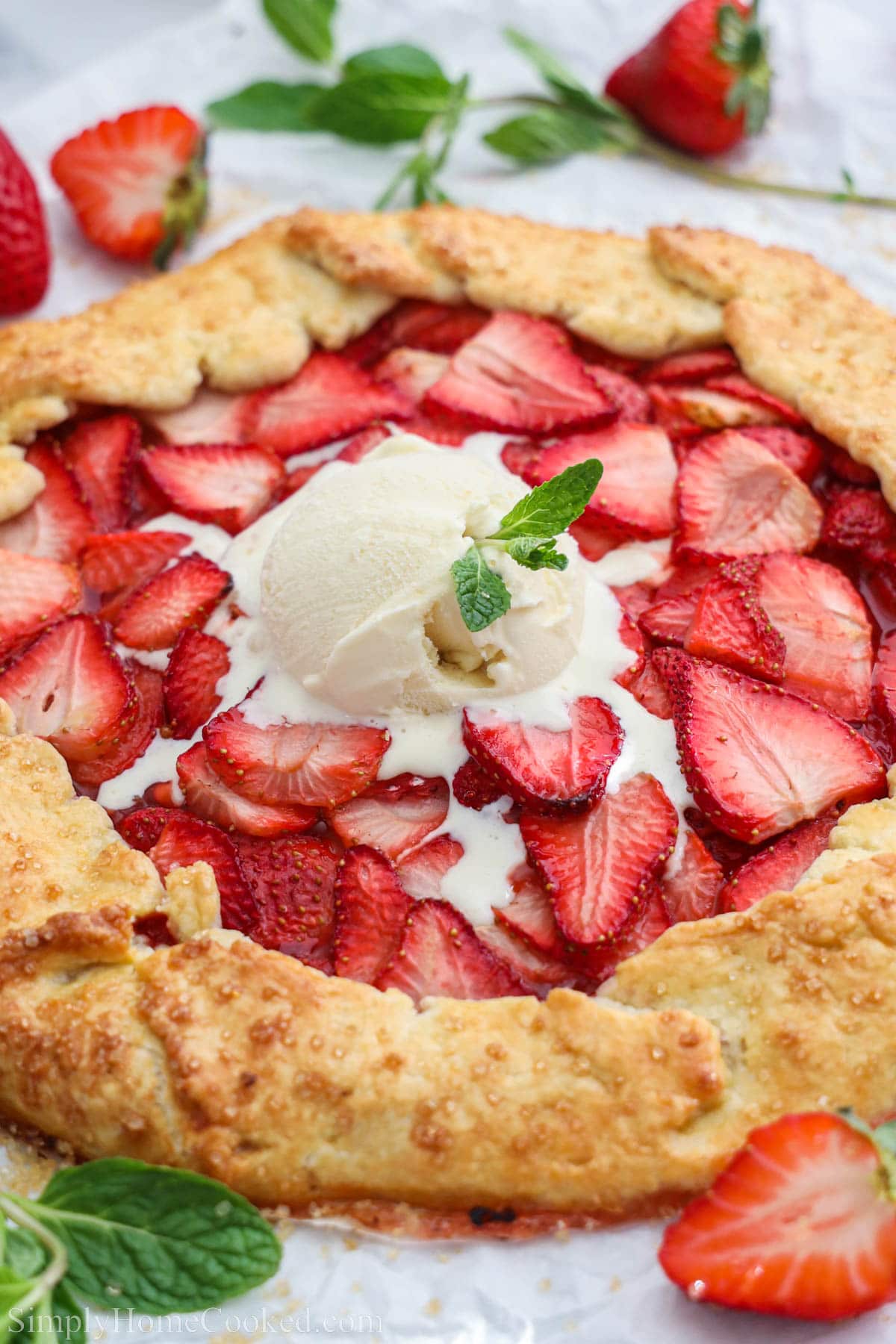 Strawberry Galette with ice cream on top.