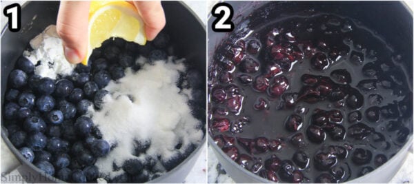Steps to make Blueberry Pie Filling: combine the blueberries, lemon juice, sugar, and cornstarch with water and boil until thickened.