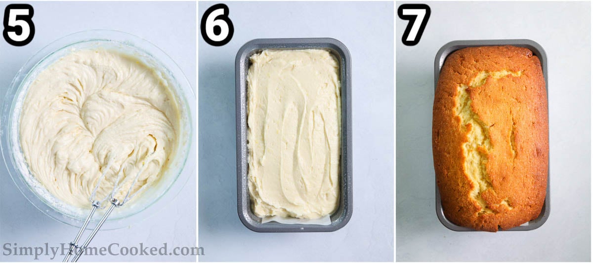 Steps to make Lemon Pound Cake: pour the batter in the loaf pan and bake.