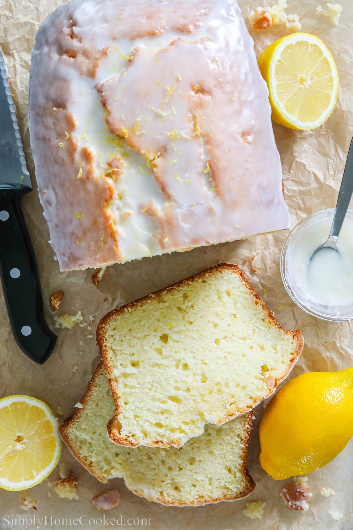 Lemon Pound Cake topped with icing. 