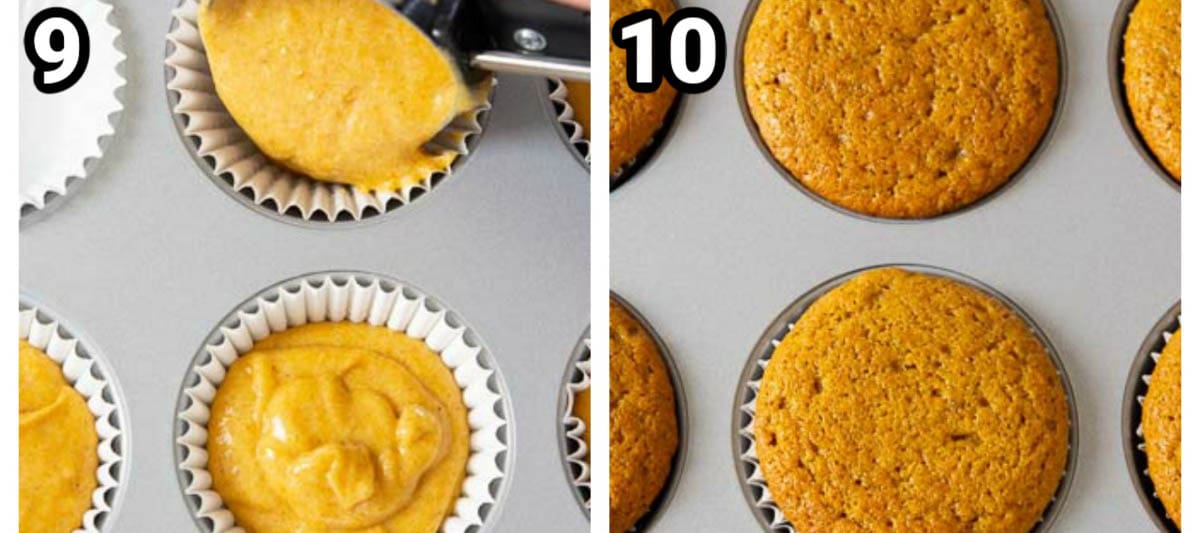 Steps to make Pumpkin Spice Cupcakes: Add the batter to the cupcake liners and then bake them.