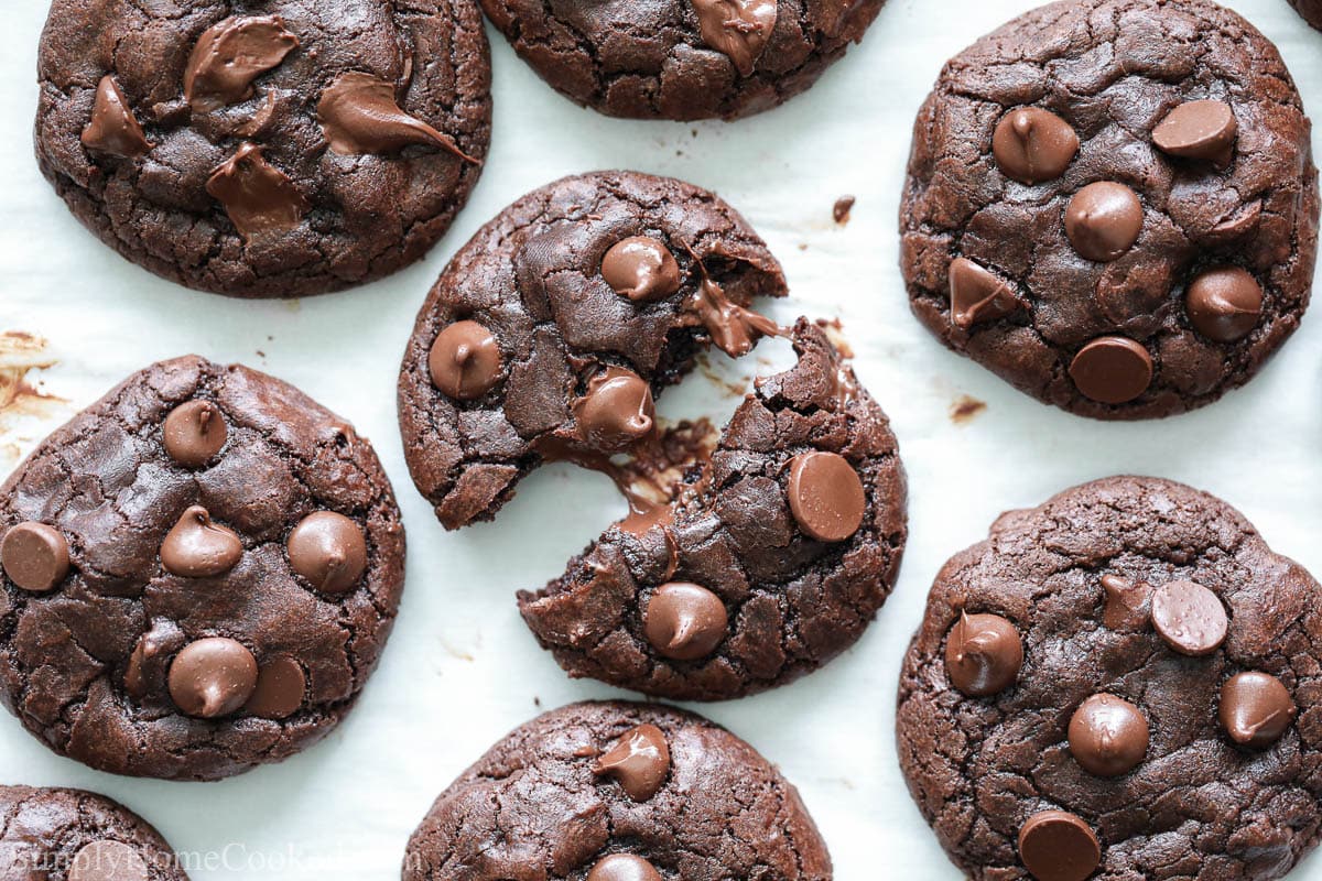 Double Chocolate Cookies on parchment paper.