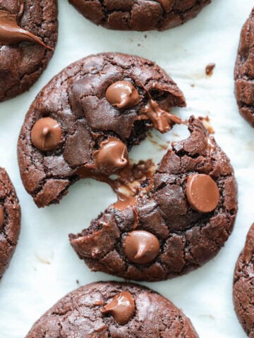 Double Chocolate Cookies, one pulled apart.