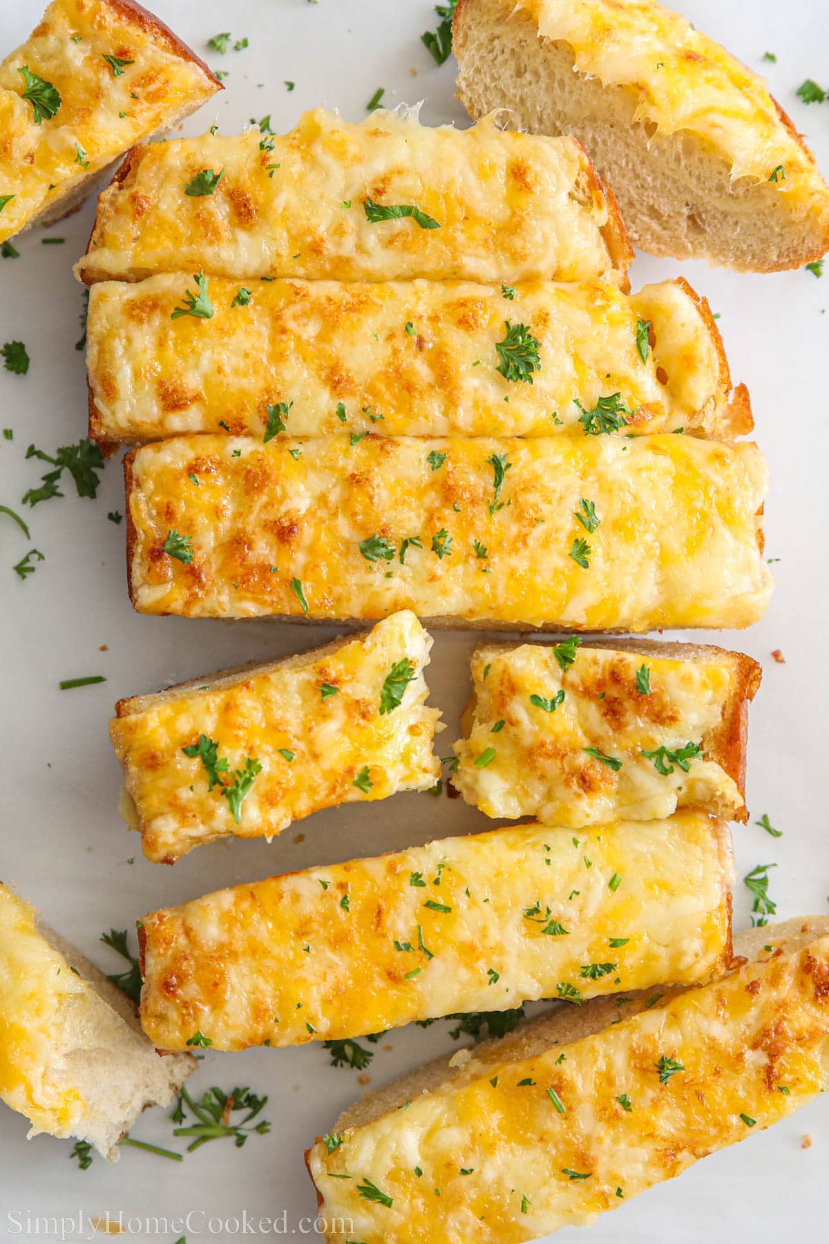 Garlic Cheese Bread sliced and pulled apart.