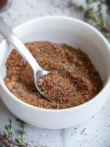 Salmon Seasoning in a bowl with a spoon.