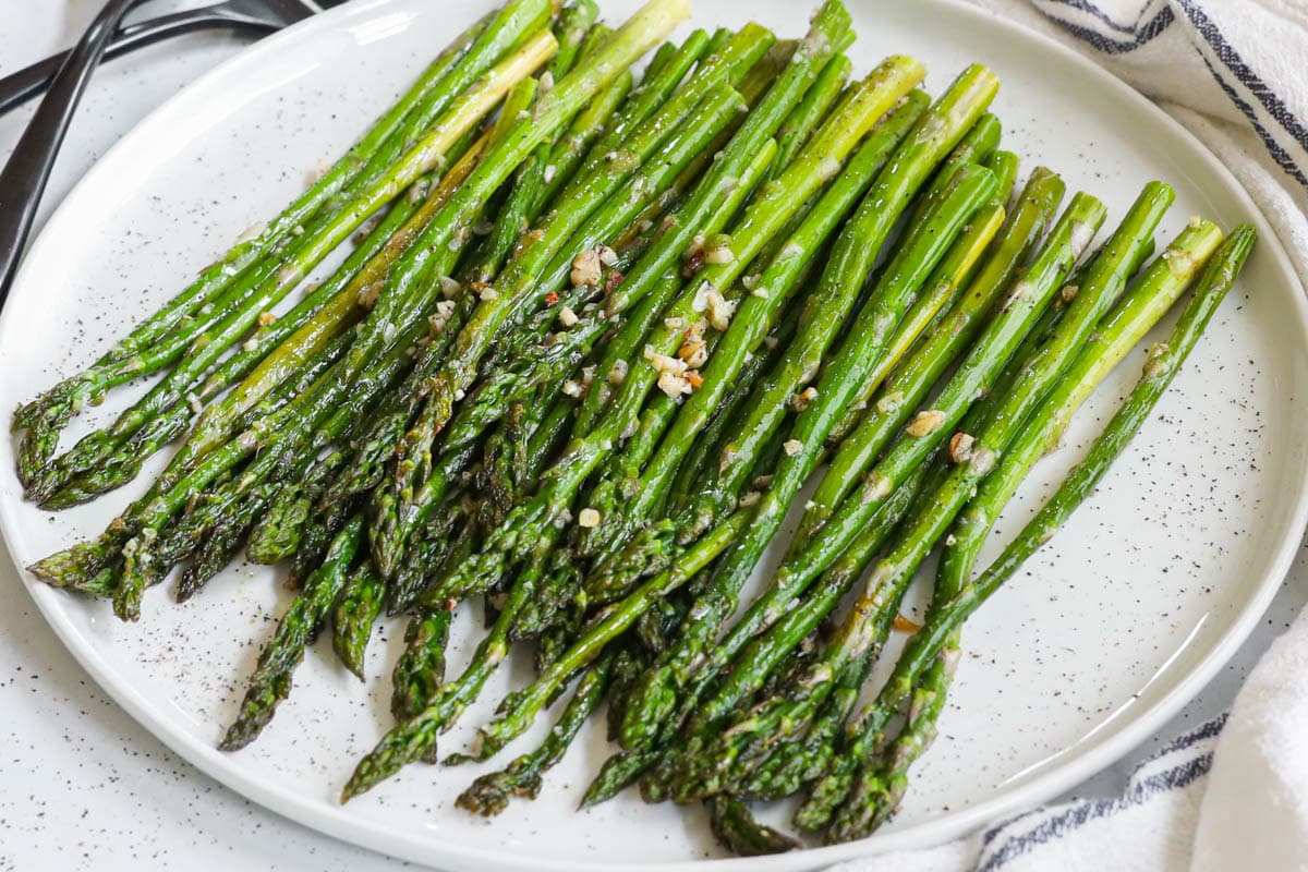 Oven Roasted Asparagus on a plate. 