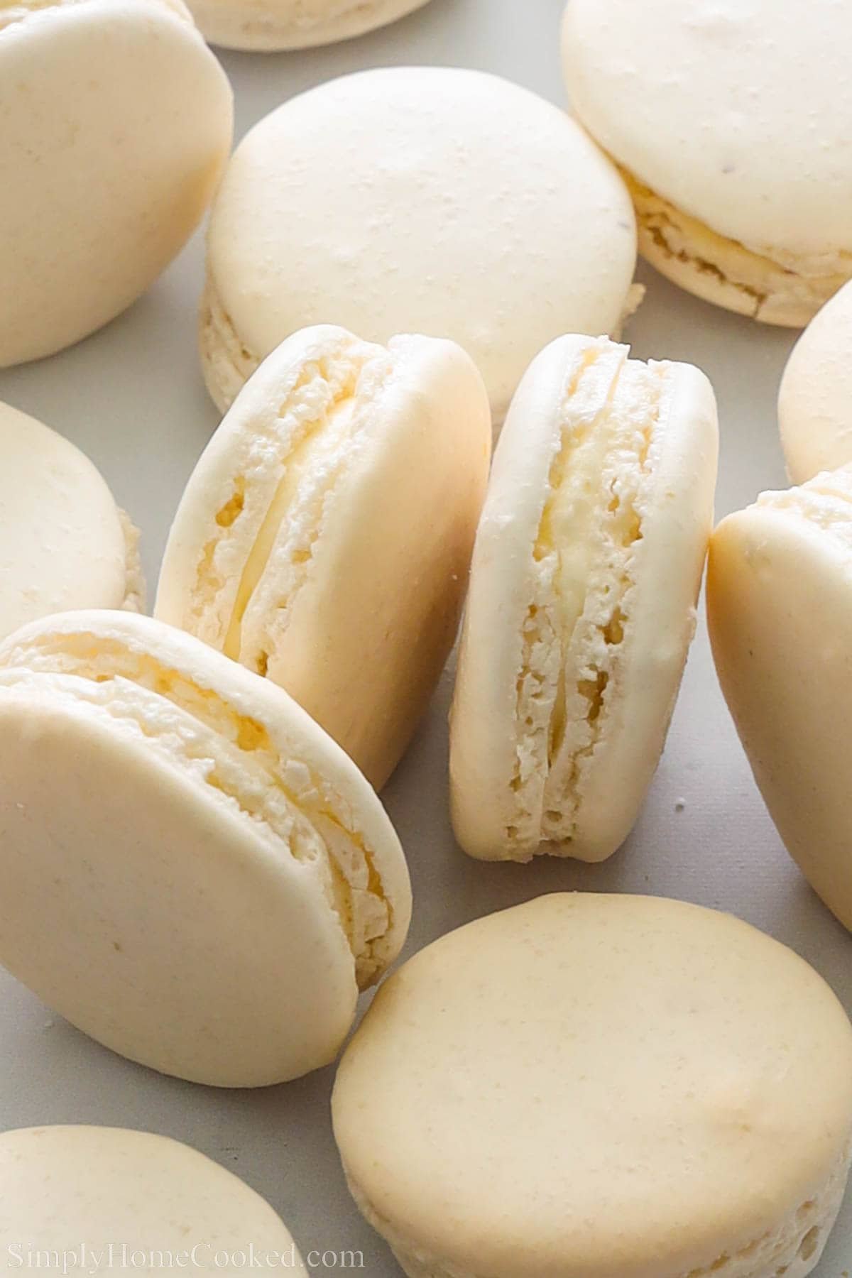 Close up of Vanilla Macarons.