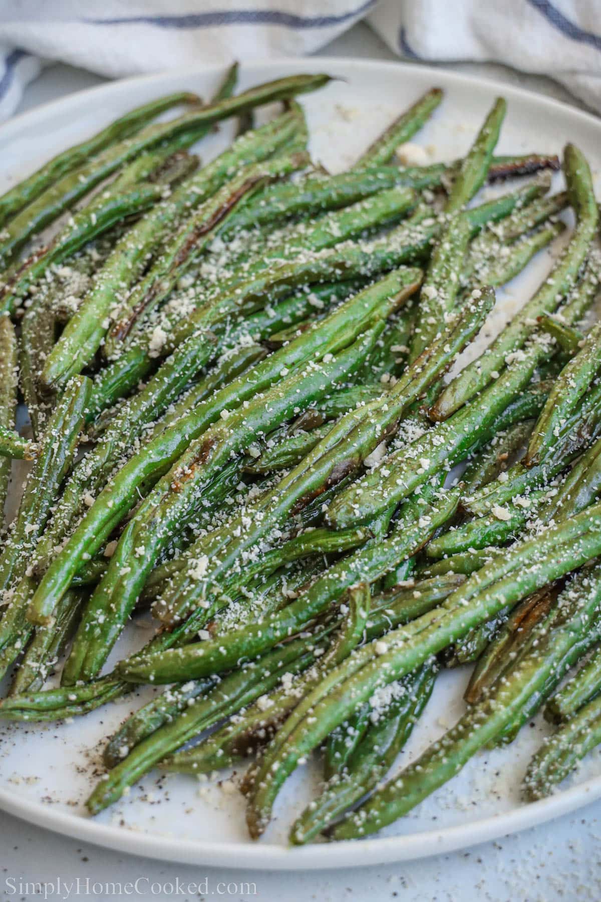 Close up of Roasted Green Beans.