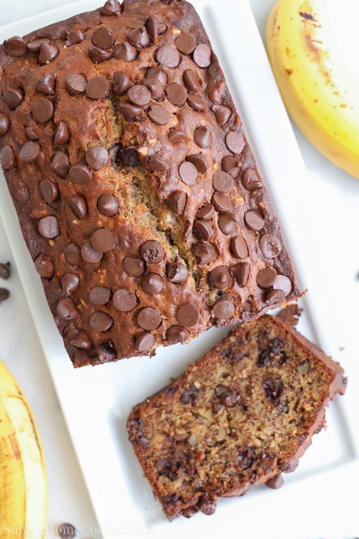 overhead image of chocolate chip banana bread