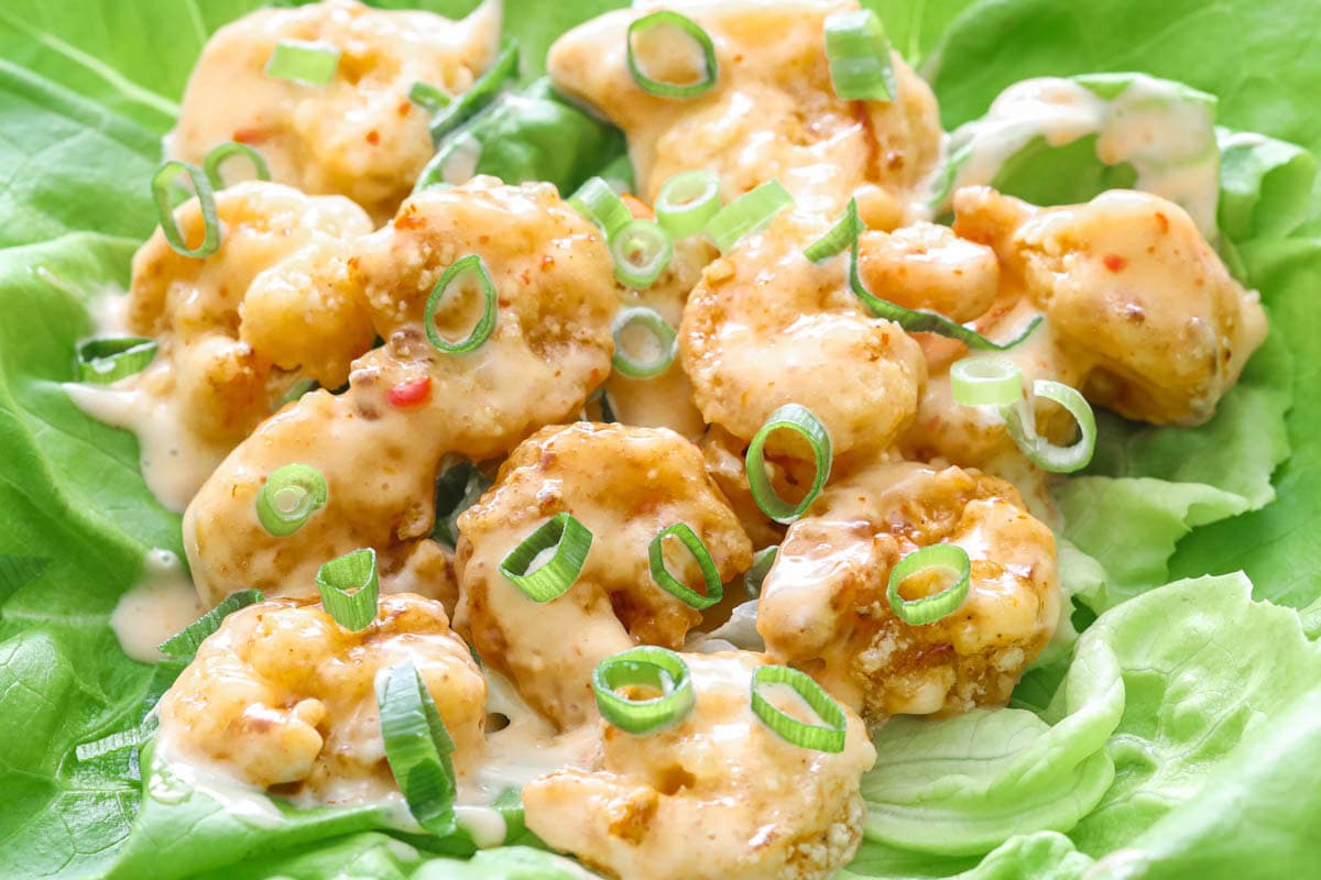 Close-up of bang bang shrimp.