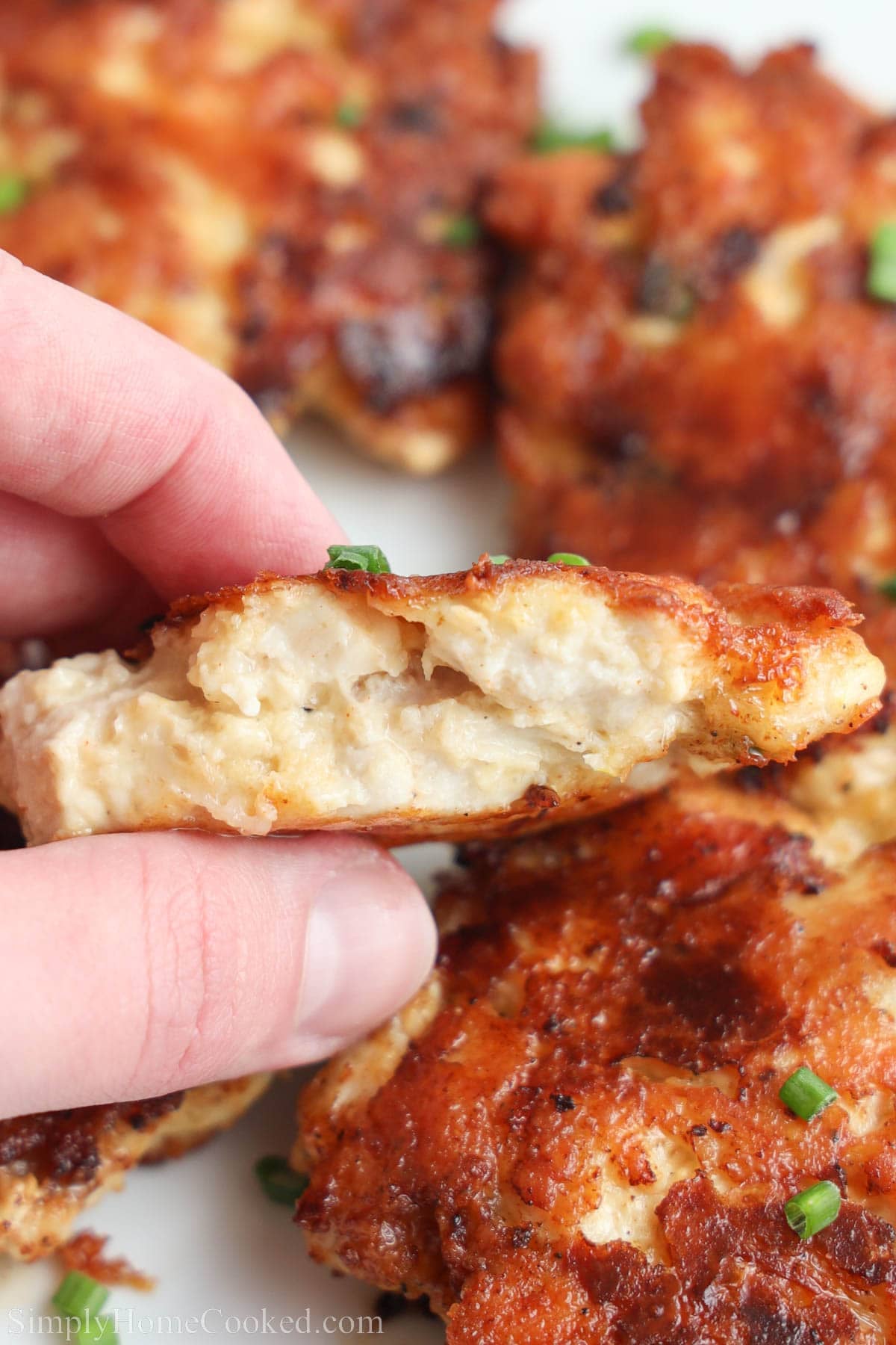 Close up of juicy inside of a Chicken Fritter.