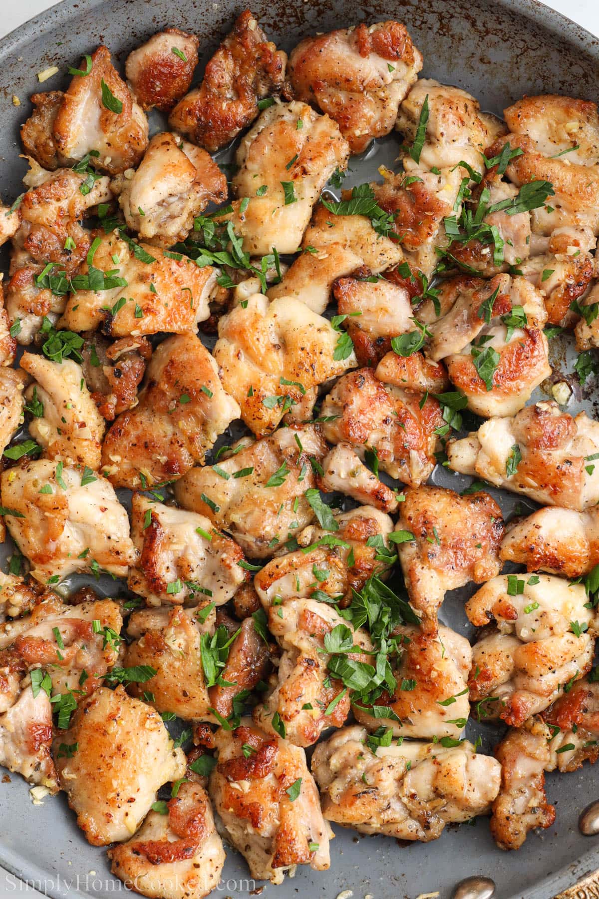Overhead view of Garlic Butter Chicken Bites.