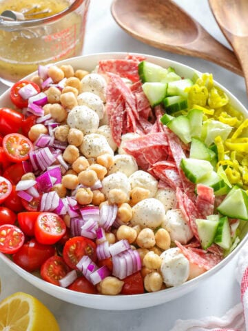 Chopped Italian Salad arranged in lines.