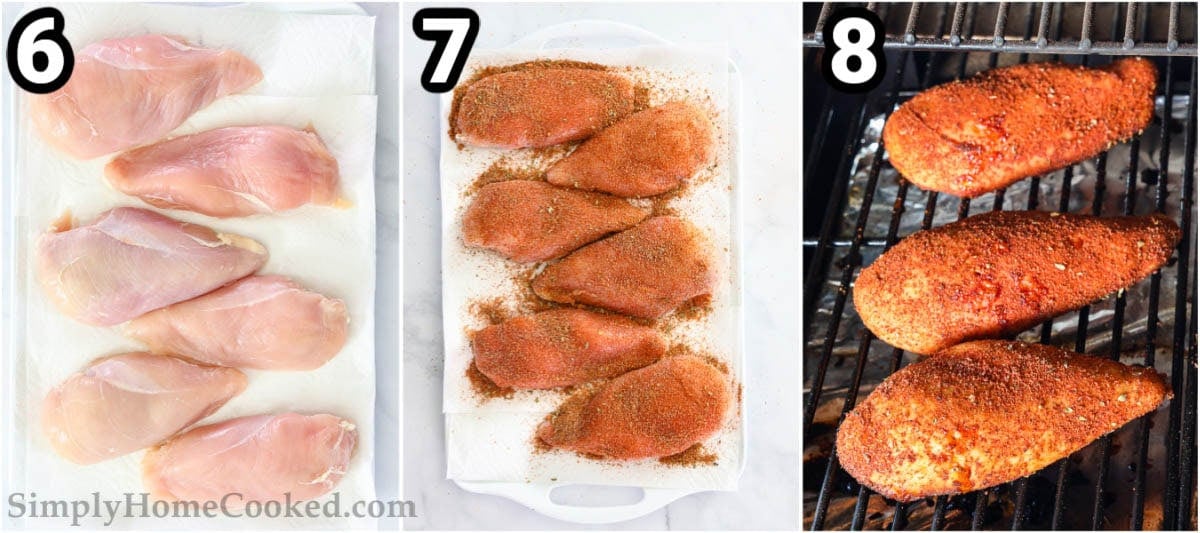 Steps to make Smoked Chicken Breast: season the chicken with the spice rub an smoke it.