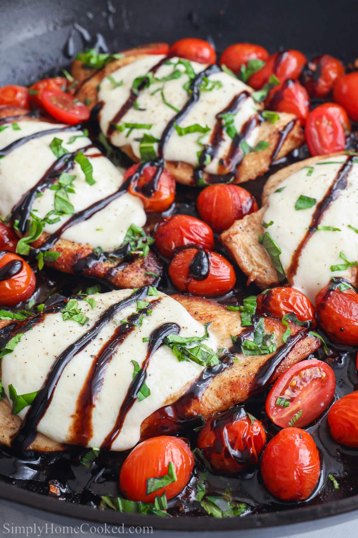 Chicken Caprese drizzled with balsamic.