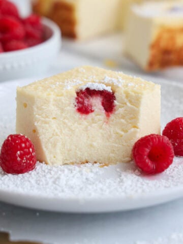 Close up of Zapekanka (Farmer's Cheese Cake) missing a bite.