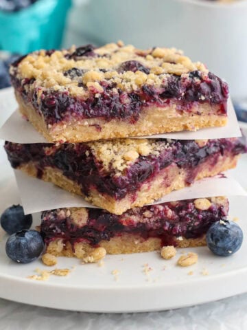 Stack of Blueberry Crumb Bars.
