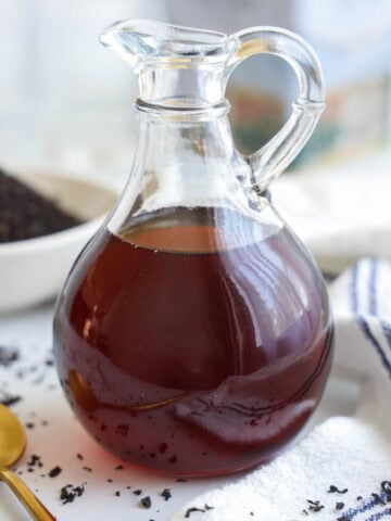 Earl Grey Syrup in a cruet.