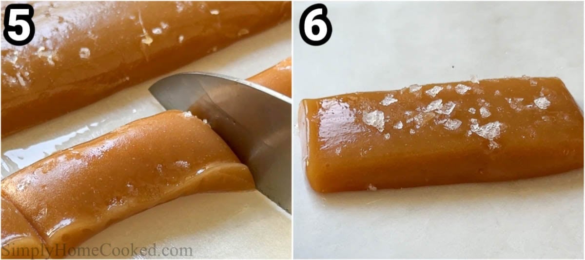 Steps to make Soft Caramel Candy: let the caramel cool before cutting it into pieces.